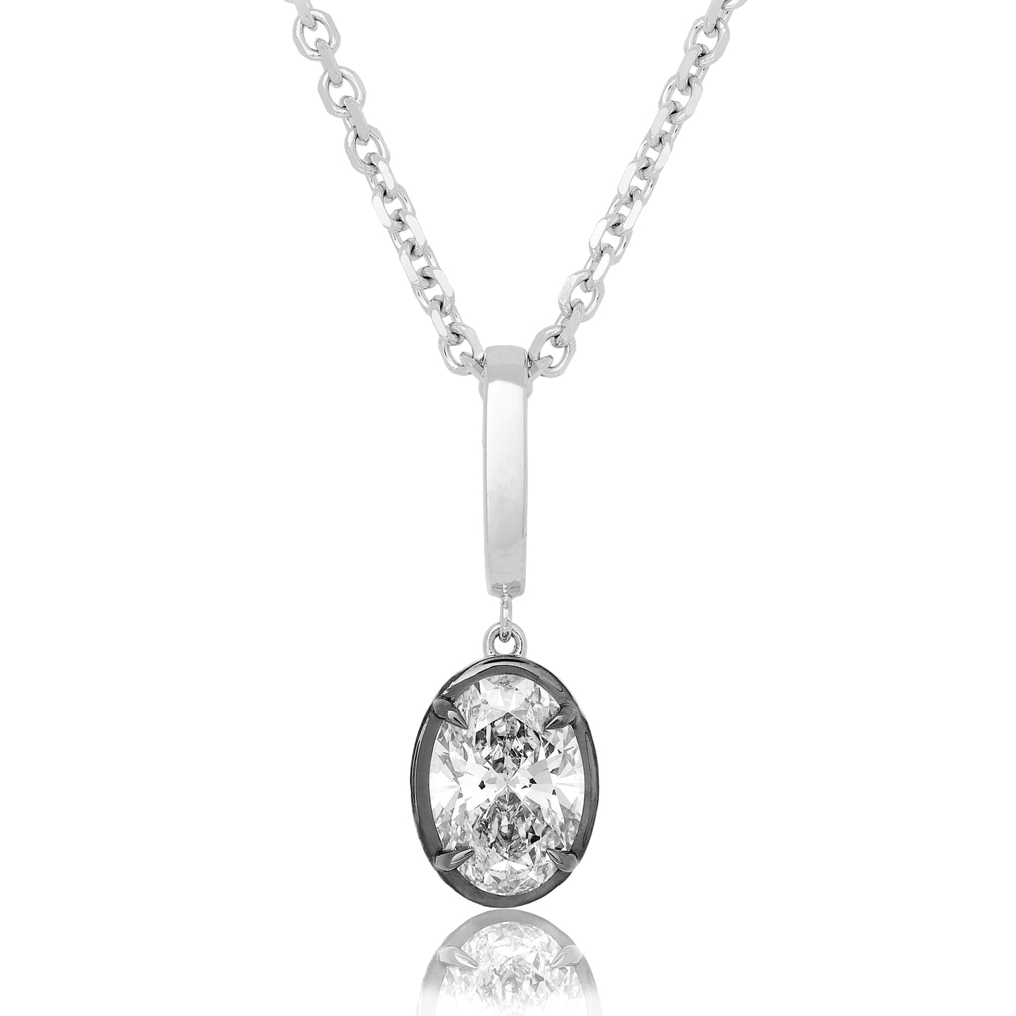 Lab Diamond Oval Button Back Pendant