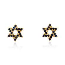 Load image into Gallery viewer, Mini Sapphire Star of David Stud Earrings