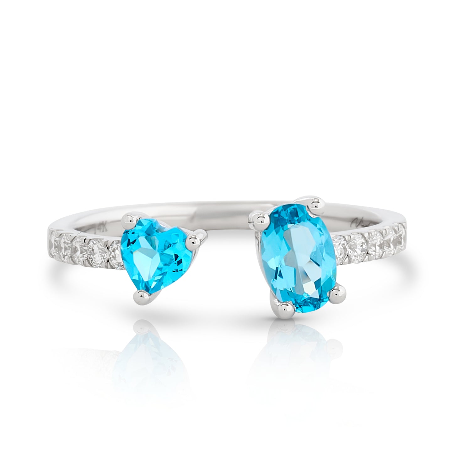 Blue Topaz and Diamond U Shape Ring