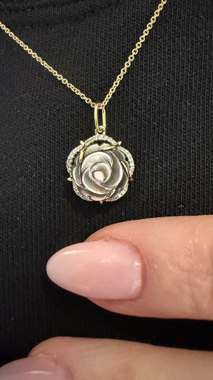 Grey Mother Of Pearl Rose Pendant