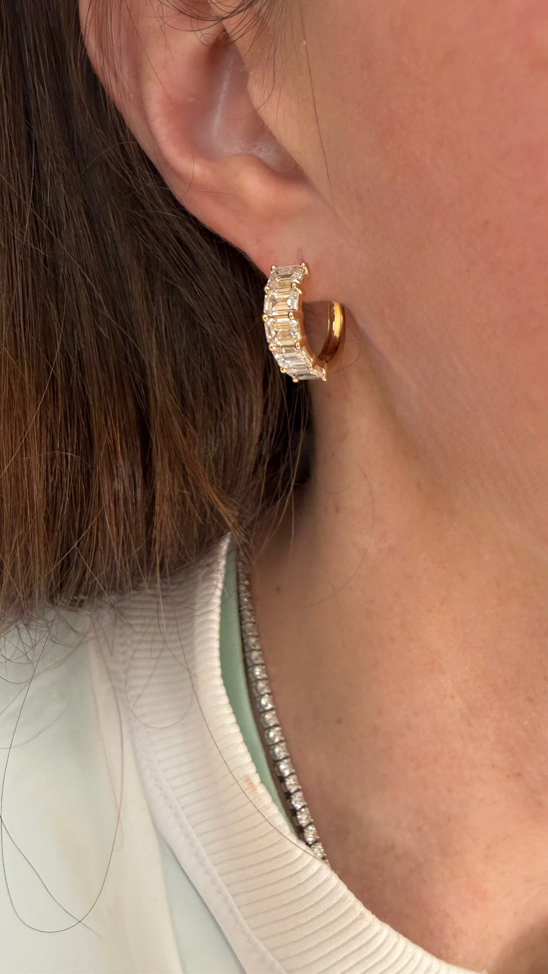 Emerald Cut Lab Diamond Hoop Earrings