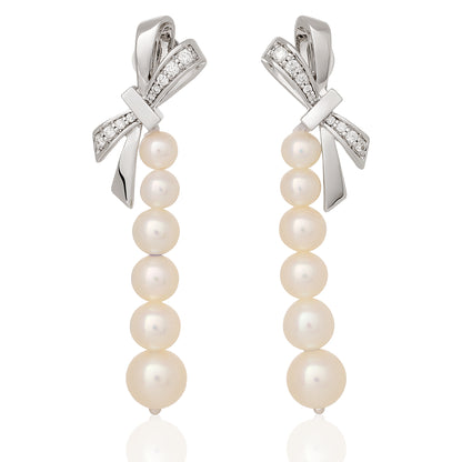 Diamond Bow and Pearl Earrings