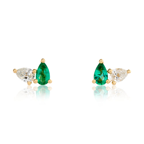 Toi Et Moi Diamond and Emerald Birthstone Stud Earrings