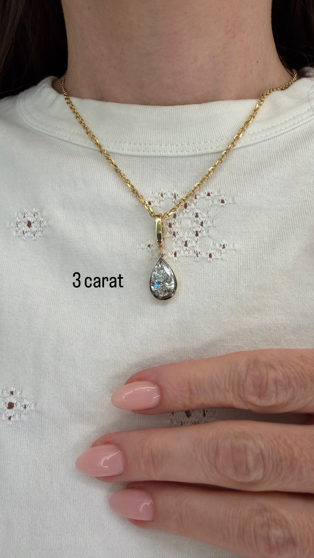 Lab Diamond Pear Shape Button Back Pendant