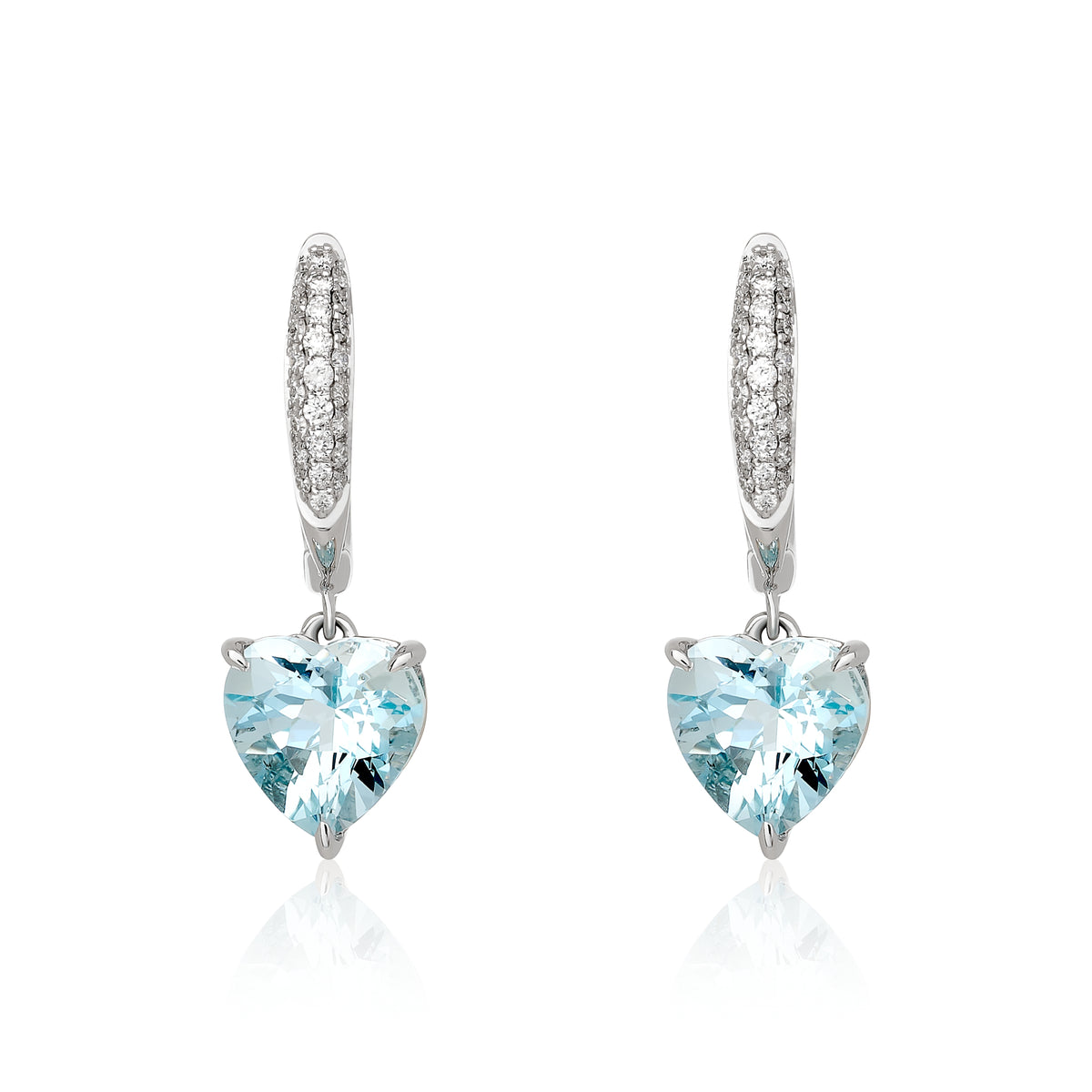 Heart Shape Diamond and Aquamarine Dangle Earrings
