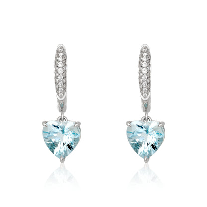 Heart Shape Diamond and Aquamarine Dangle Earrings
