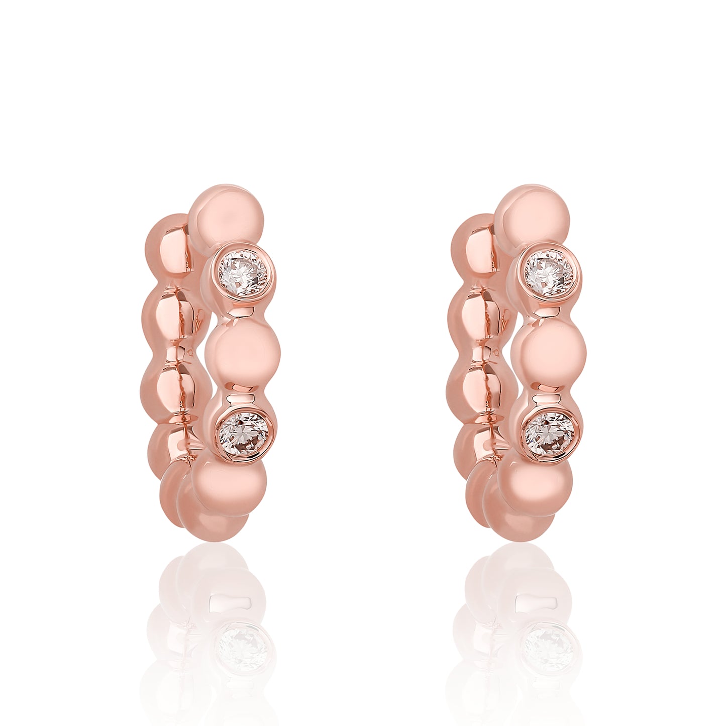 Diamond Gold Ball Bead Hoop Earrings