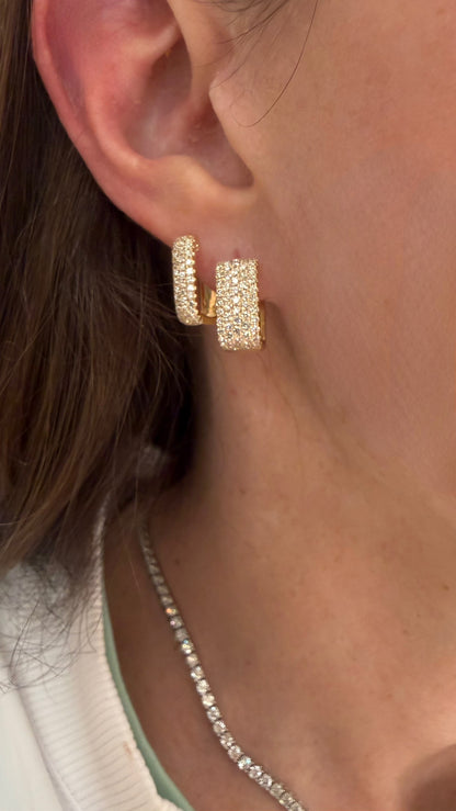 Five Row Diamond Rectangular Hoop Earrings
