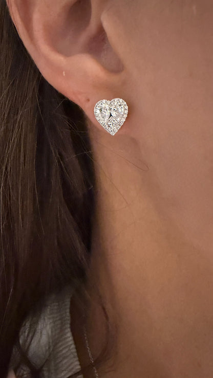 Diamond Illusion Heart Halo Stud Earrings