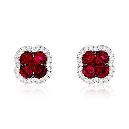 Ruby and Diamond Halo Earrings