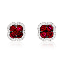 Load image into Gallery viewer, Ruby and Diamond Halo Earrings