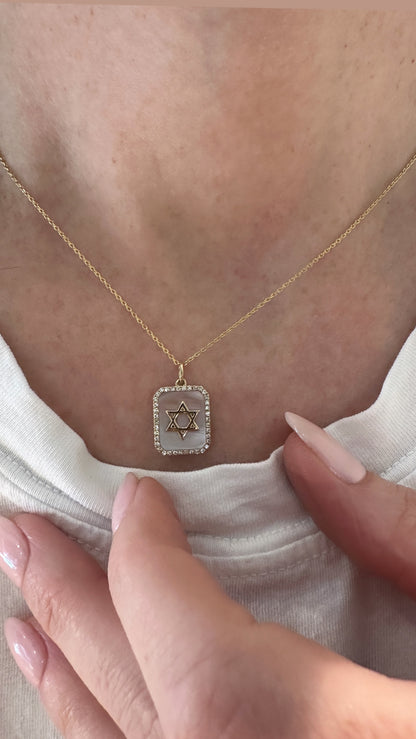 Mother of Pearl and Diamond Star Of David Pendant
