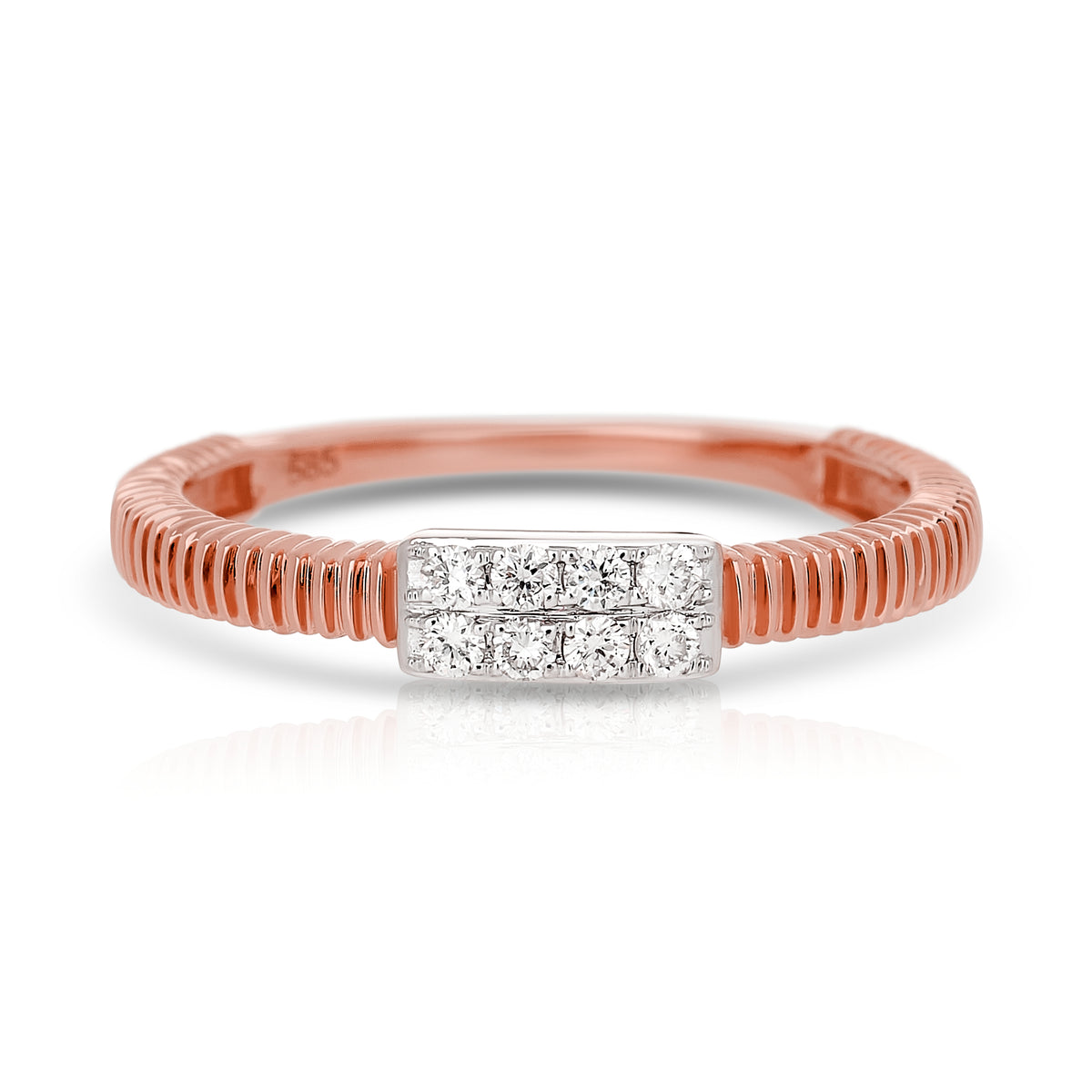 Fluted Gold and Diamond Pinky Ring