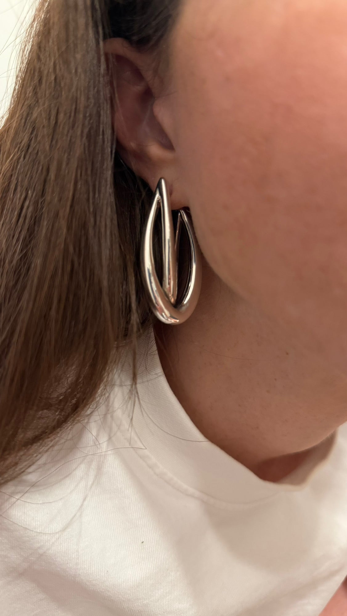 Sterling Silver Electroform Double Crossover Oval Hoops
