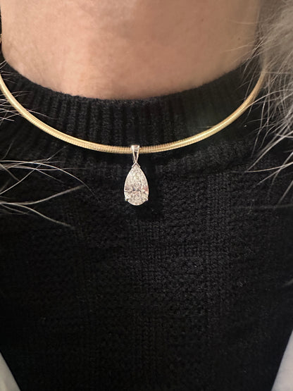 Three Carat Pear Shape Diamond Pendant on Omega Chain