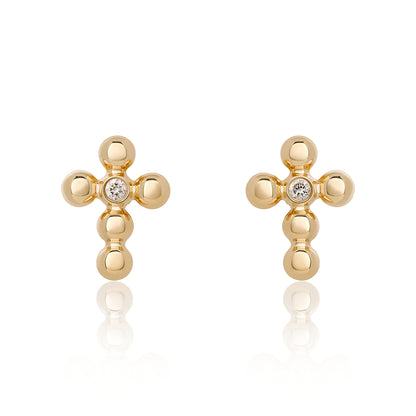 Petite Diamond Bead Cross Stud Earrings