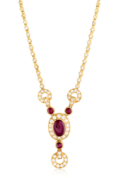 Estate Cabochon Ruby and Diamond Necklace