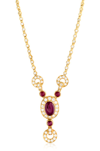 Cabochon Ruby and Diamond Necklace