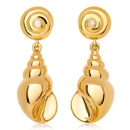 Yellow Gold Conch Shell Diamond Earrings