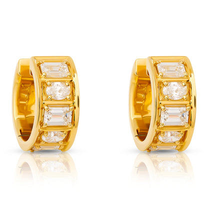 Oval and Emerald Cut Diamond Huggie Earrings