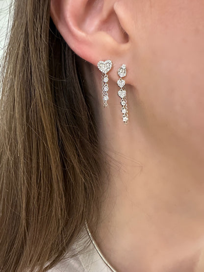 Round and Baguette Heart Diamond Drop Earrings