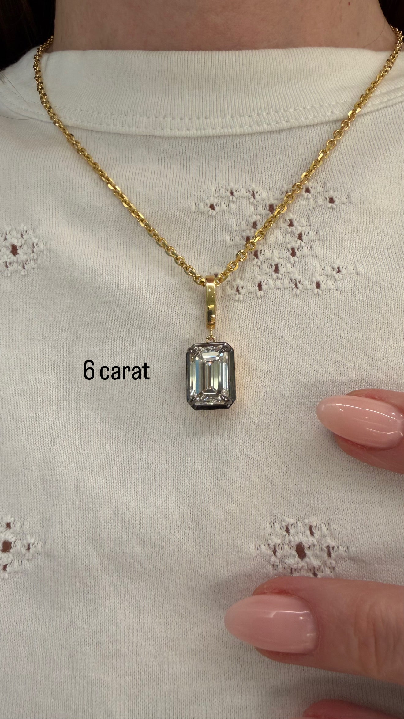 Lab Diamond Emerald Cut Button Back Pendant