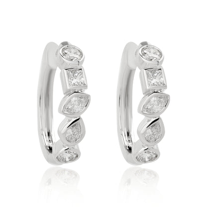 Mix Shape Diamond Bezel Set Hoop Earrings