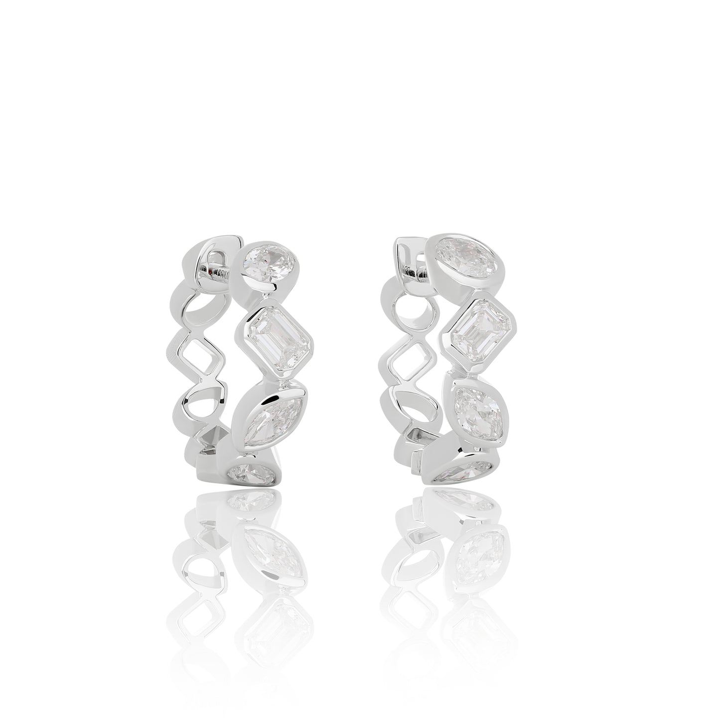 Mixed Shape Bezel Set Diamond Hoop Earrings
