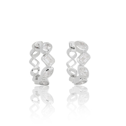 Mixed Shape Bezel Set Diamond Hoop Earrings
