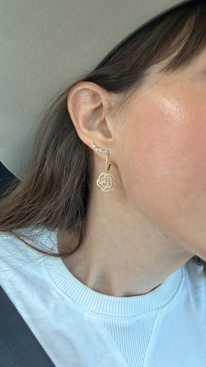 Diamond Rose Flower Earrings
