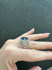 Elongated Sapphire and Diamond Ring