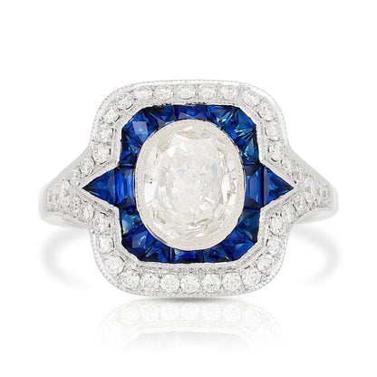 Oval Diamond and Sapphire Antique Deco Ring