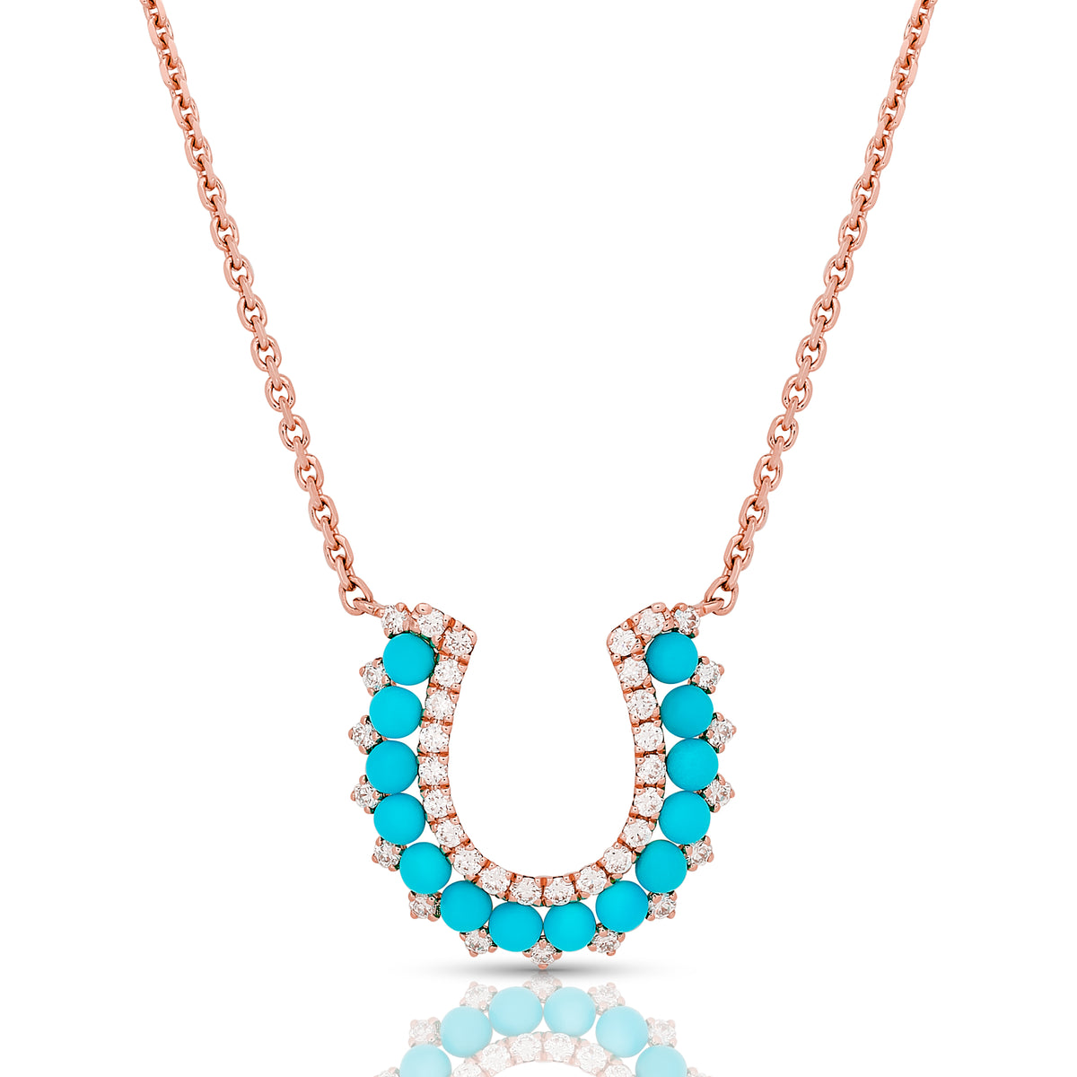 Turquoise and Diamond Horseshoe Pendant In Small