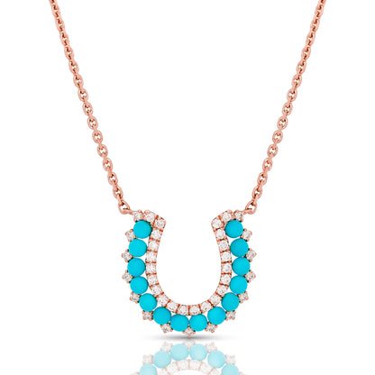 Turquoise and Diamond Horseshoe Pendant In Small