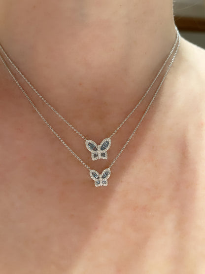Medium Aquamarine and Diamond Butterfly Pendant