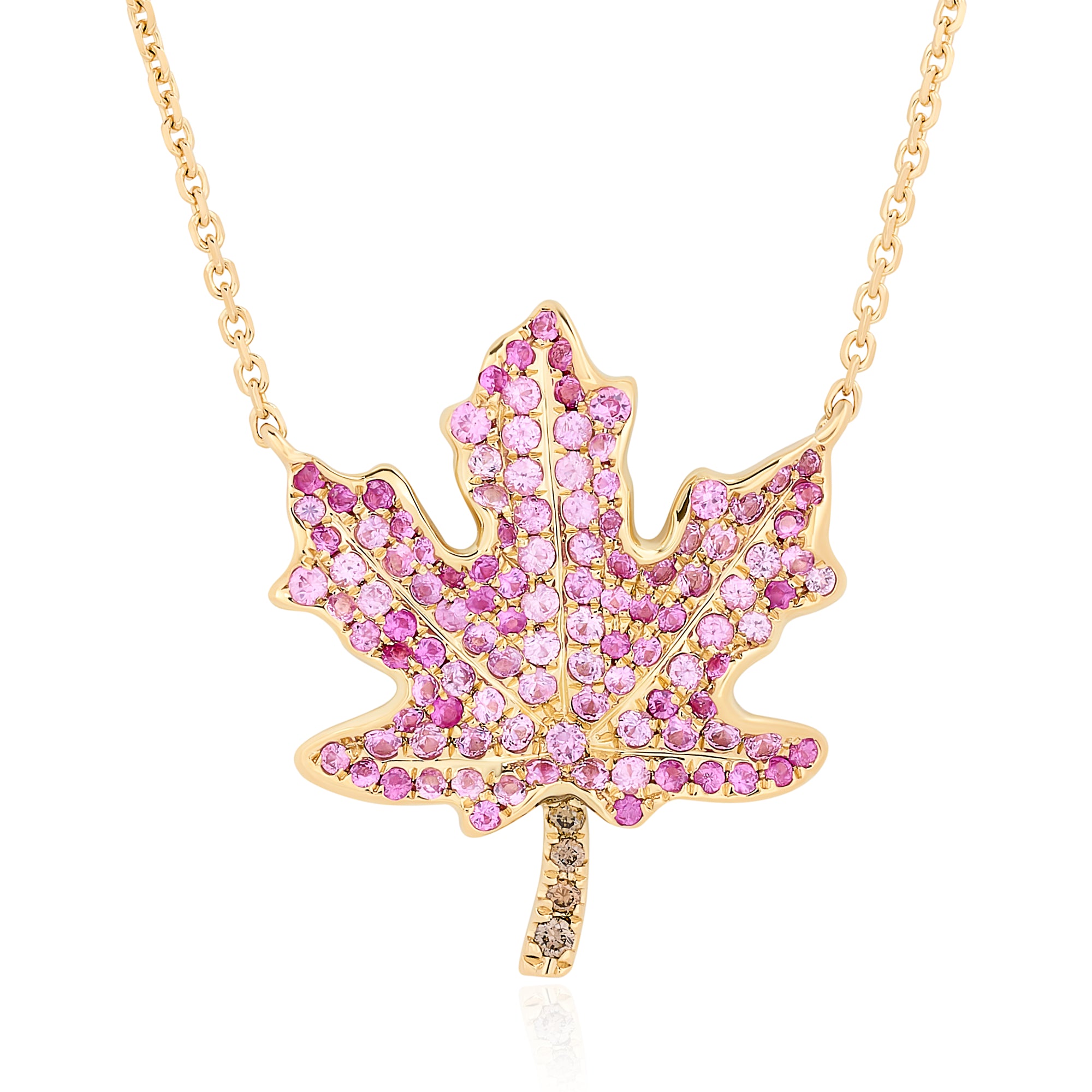 18k Solid Yellow 2024 Gold Rose Cut Champagne Diamond Maple Leaf Charm Pendant