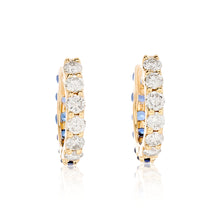 Load image into Gallery viewer, Half Sapphire and Diamond Petite Hoop Earrings