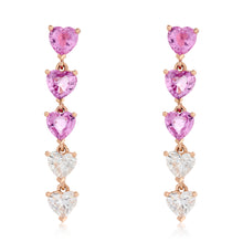 Load image into Gallery viewer, Heart Shape Pink Sapphire and Diamond Dangle Earrings