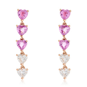 Heart Shape Pink Sapphire and Diamond Dangle Earrings