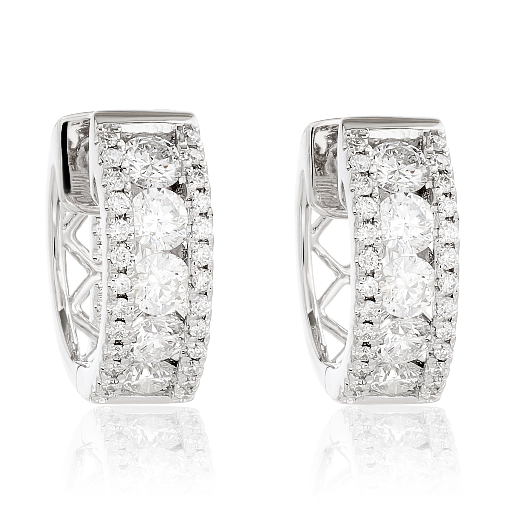 Three Row Diamond Huggie Earrings