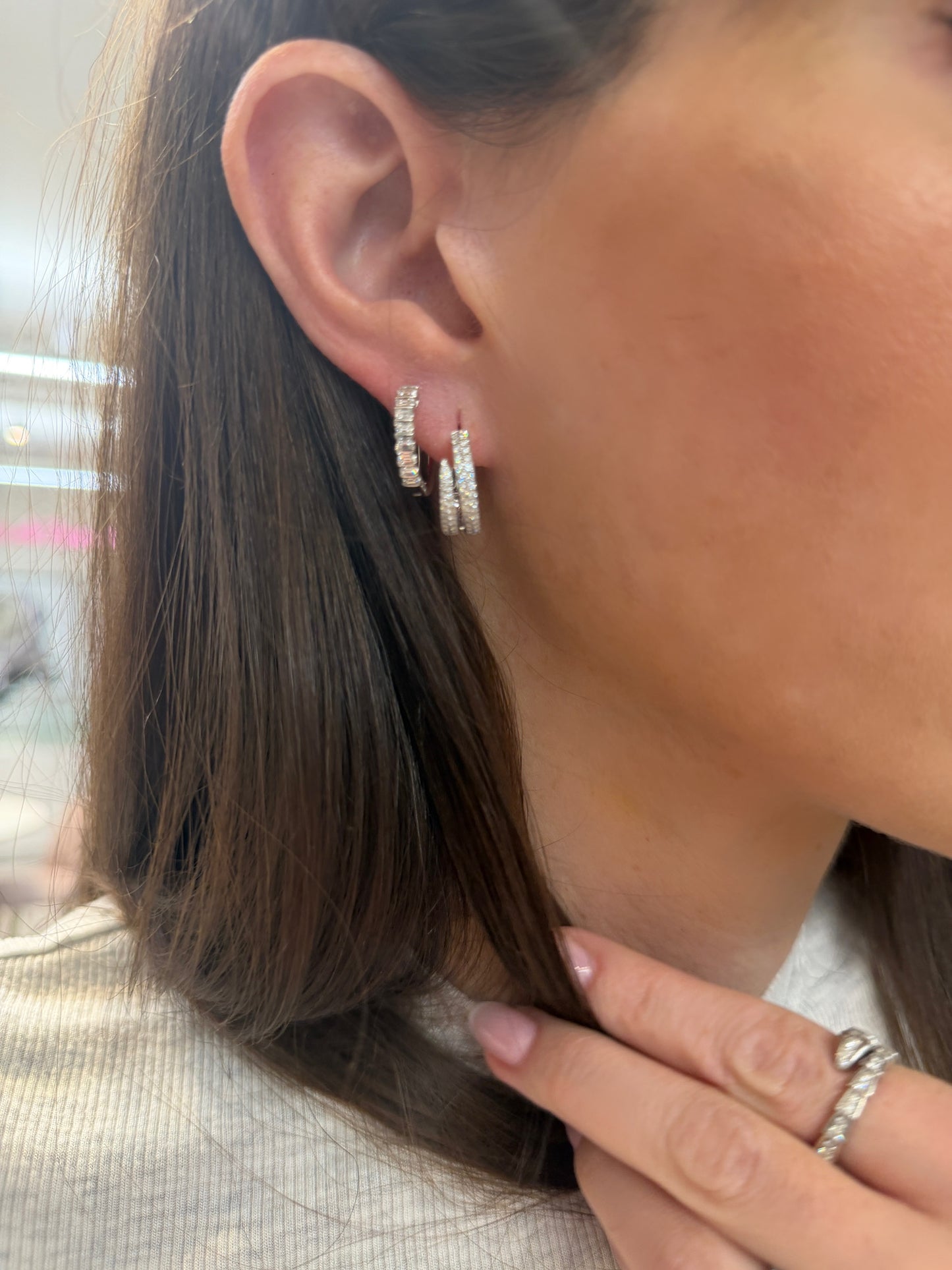 Petite Bar Set Diamond Baguette Hoop Earrings