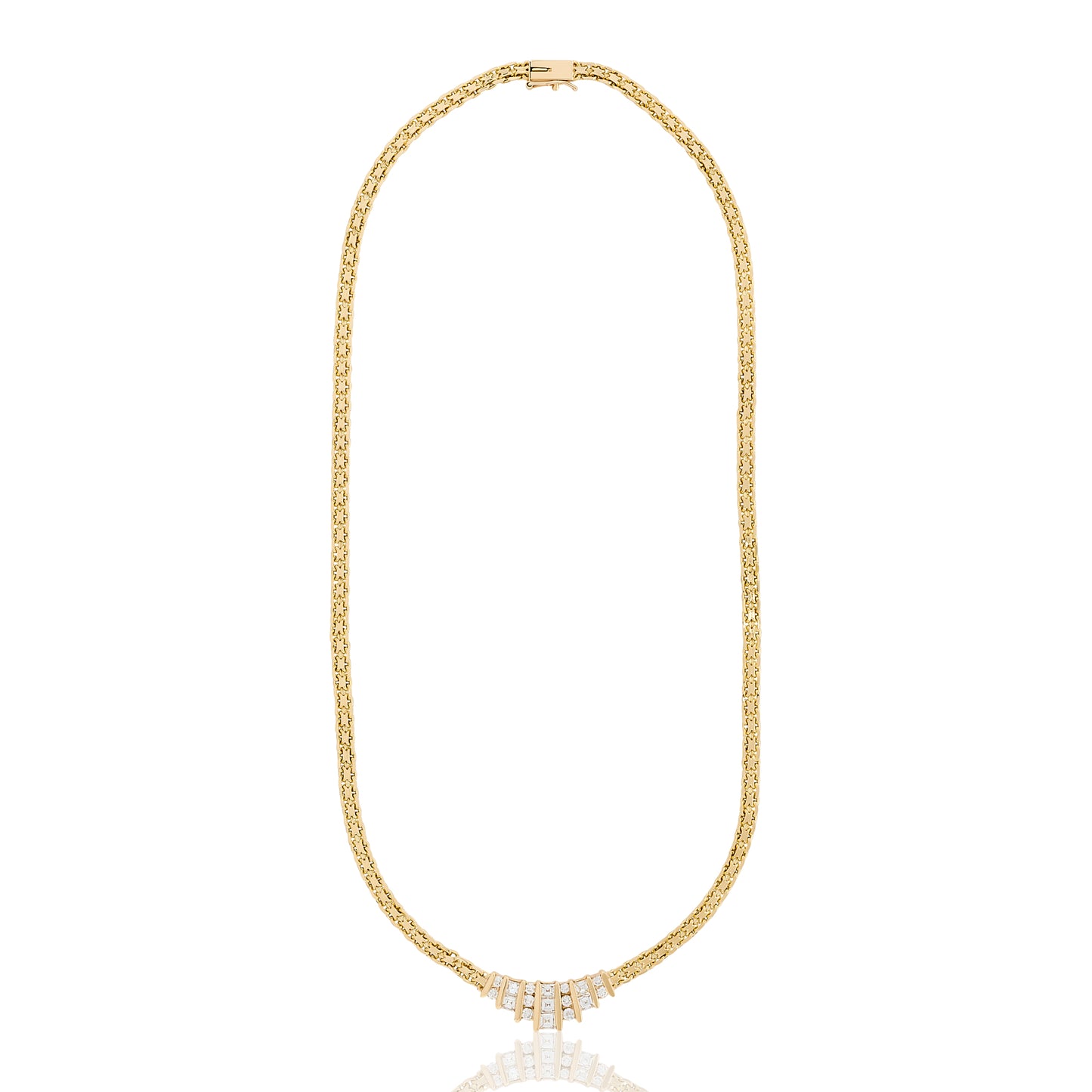 Estate Yellow Gold Diamond Baguette Necklace