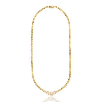 Estate Yellow Gold Diamond Baguette Necklace