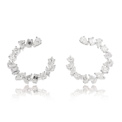 Mixed Cut Diamond Curved Earrings
