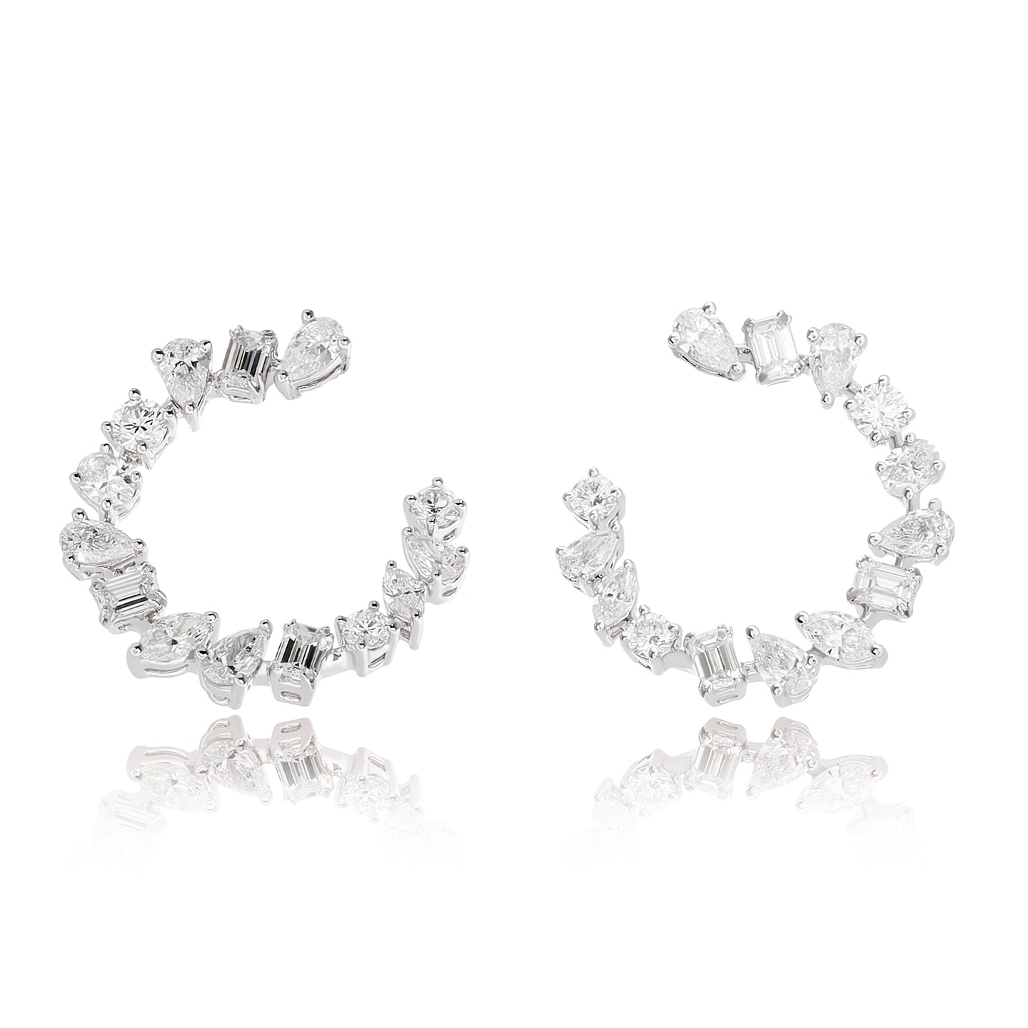 Mixed Cut Diamond Curved Earrings