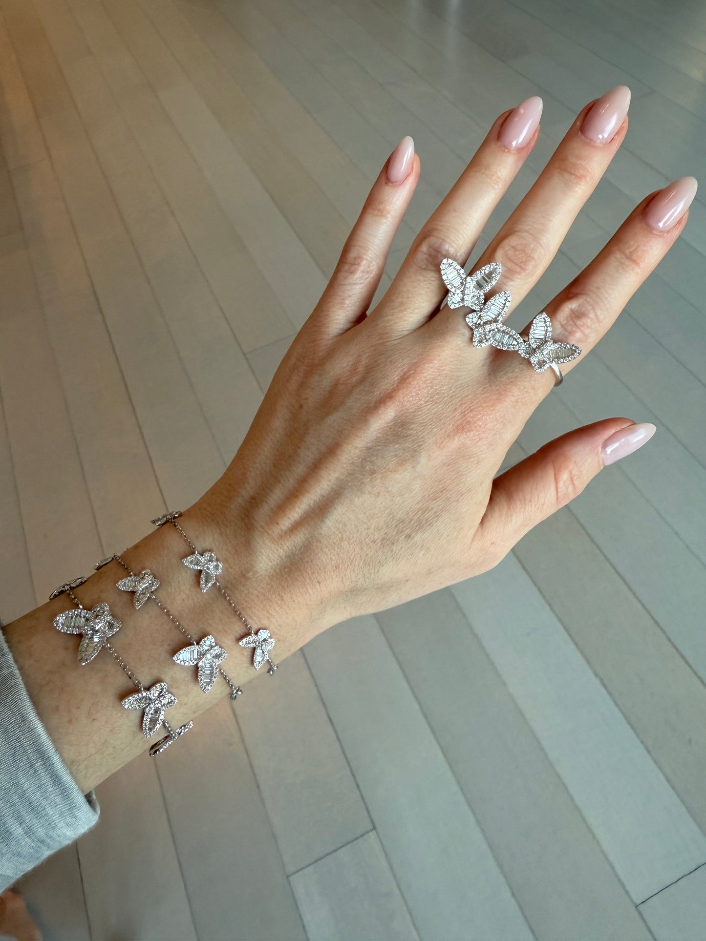 Three Large and Two Medium Five Diamond Butterfly Bracelet