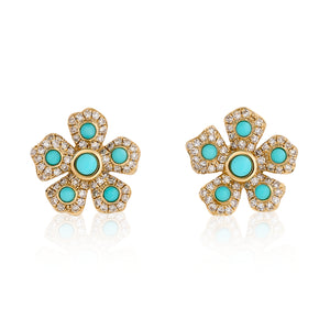 Turquoise and Diamond Flower Earrings