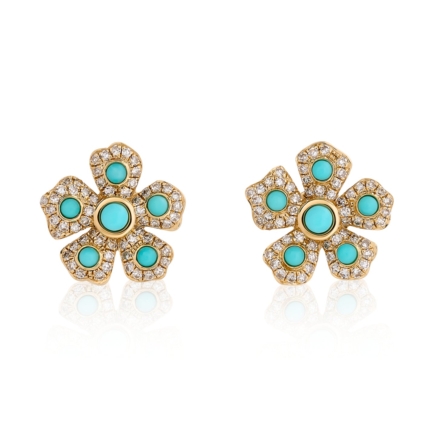 Turquoise and Diamond Flower Earrings