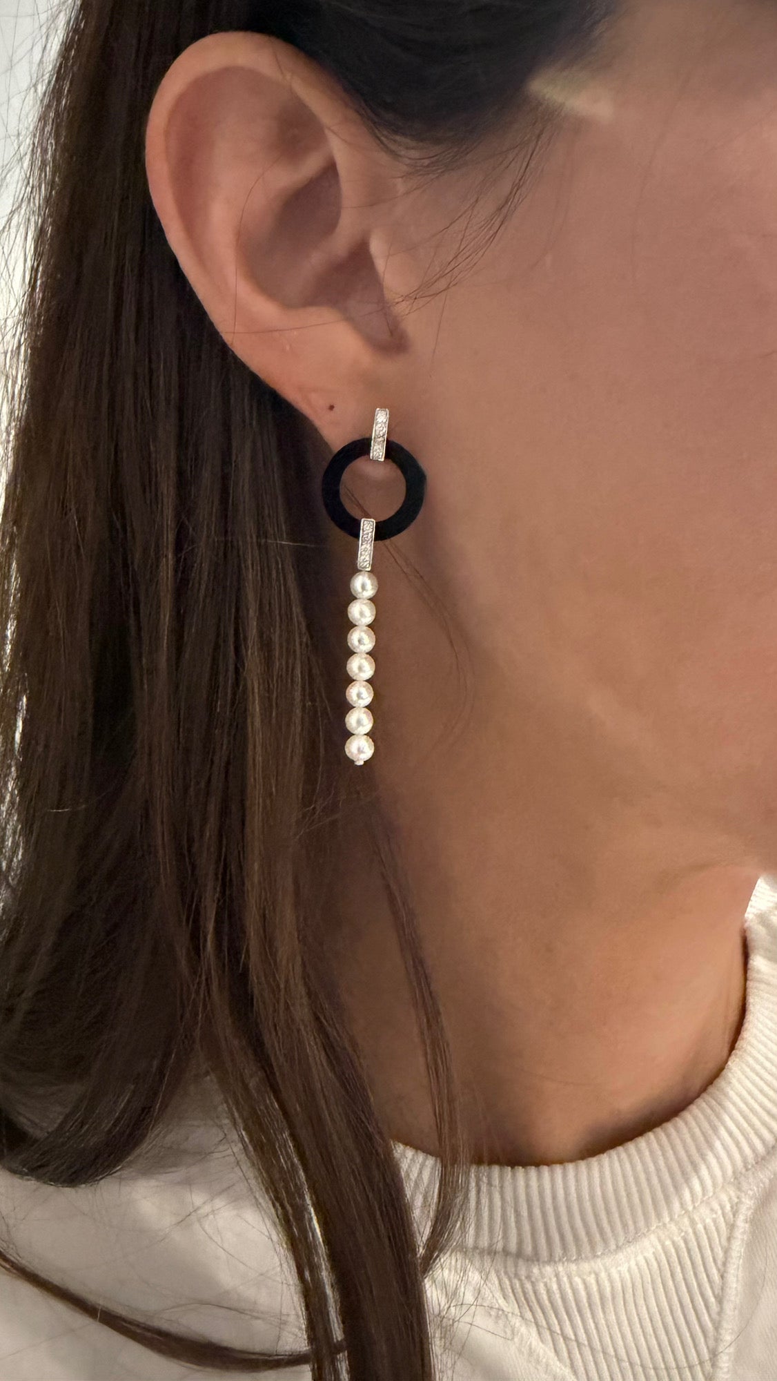 Freshwater Pearl Diamond Agate Earrings