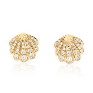 Diamond SeaShell Stud Earrings - Yellow